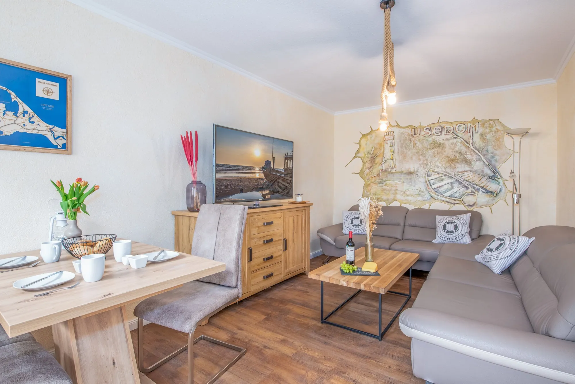 Wohnzimmer eines Ferienbungalows in Ahlbeck